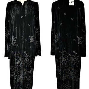 ZARA BLACK LIMITED EDITION EMBROIDERED KIMONO COAT VELVET CONTRAST BEAD